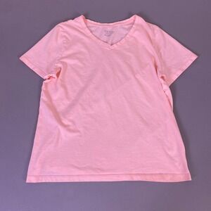 Time and Tru T-Shirt Women's XL Pink V-Neck Short Sleeve Solid Cotton Blend *
